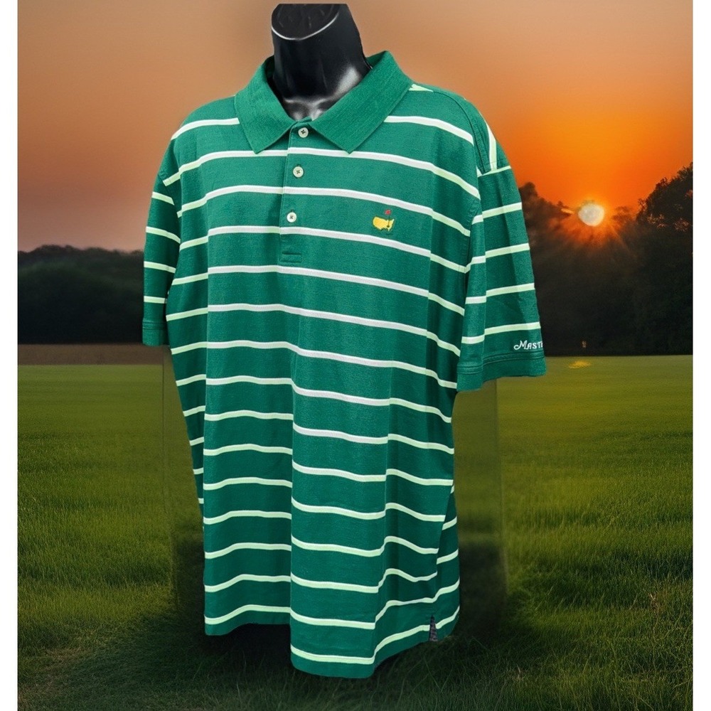 MASTERS COLLECTION Size XL Men's Polo Shirt Green White Stripes 100% Cotton Golf